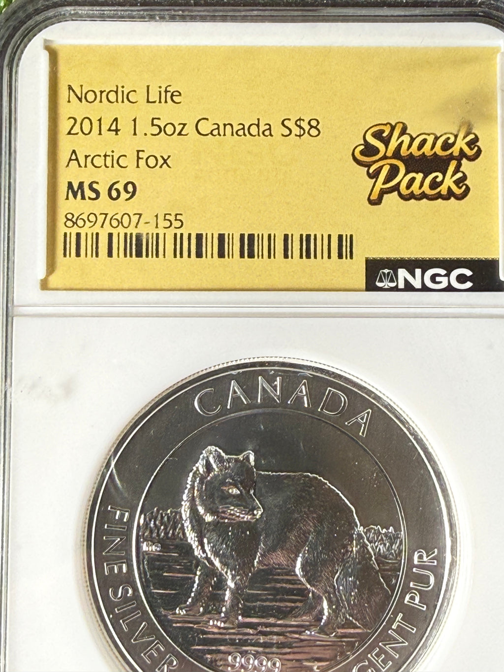 2014 Canada $8 Arctic Fox 1.5 oz Fine 999 Silver Coin NGC Graded MS69