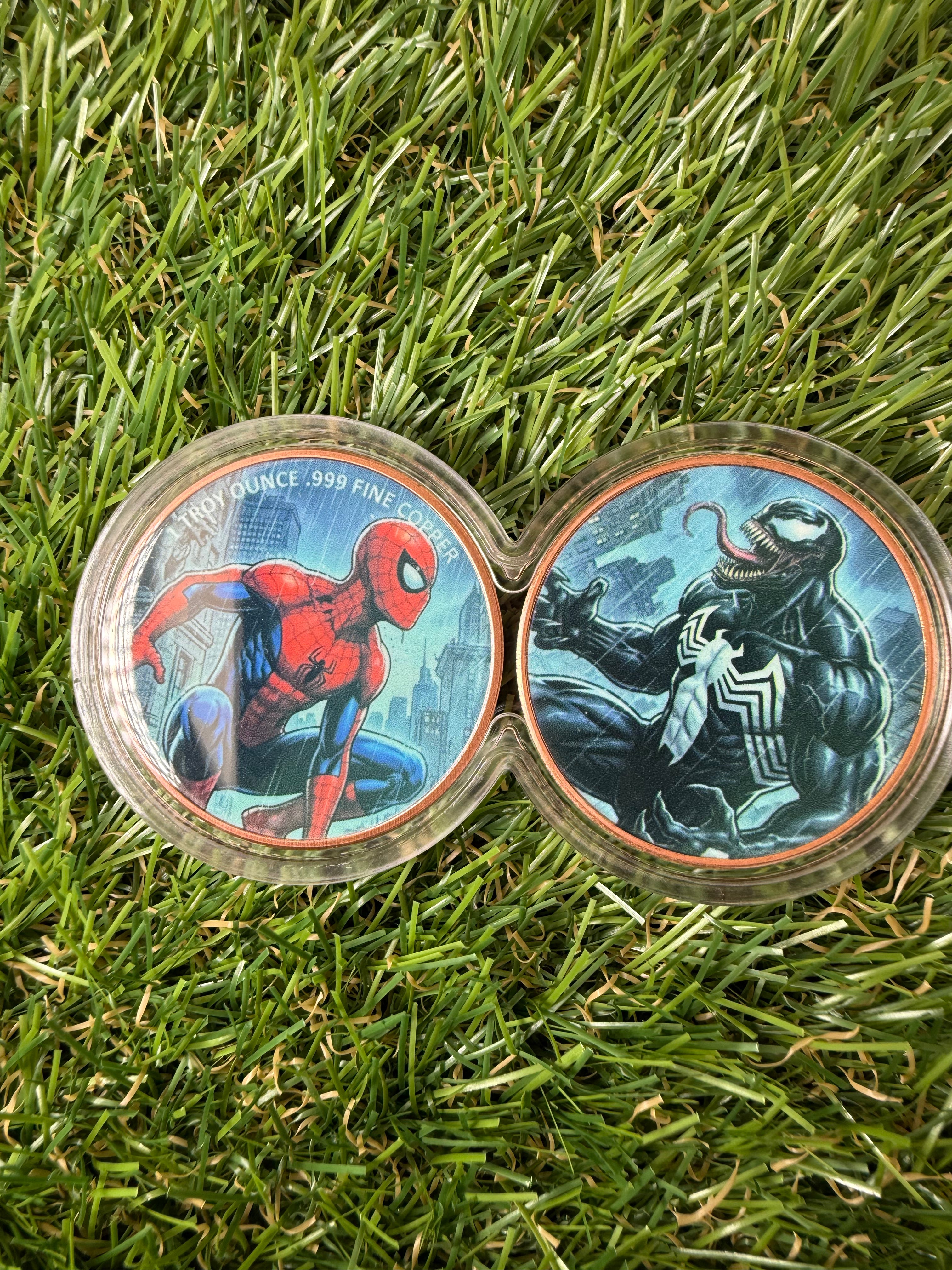 Dual Battle Sets Series  2 x 1 oz Spider Man vs Venom Copper Medals in infinity Capsule