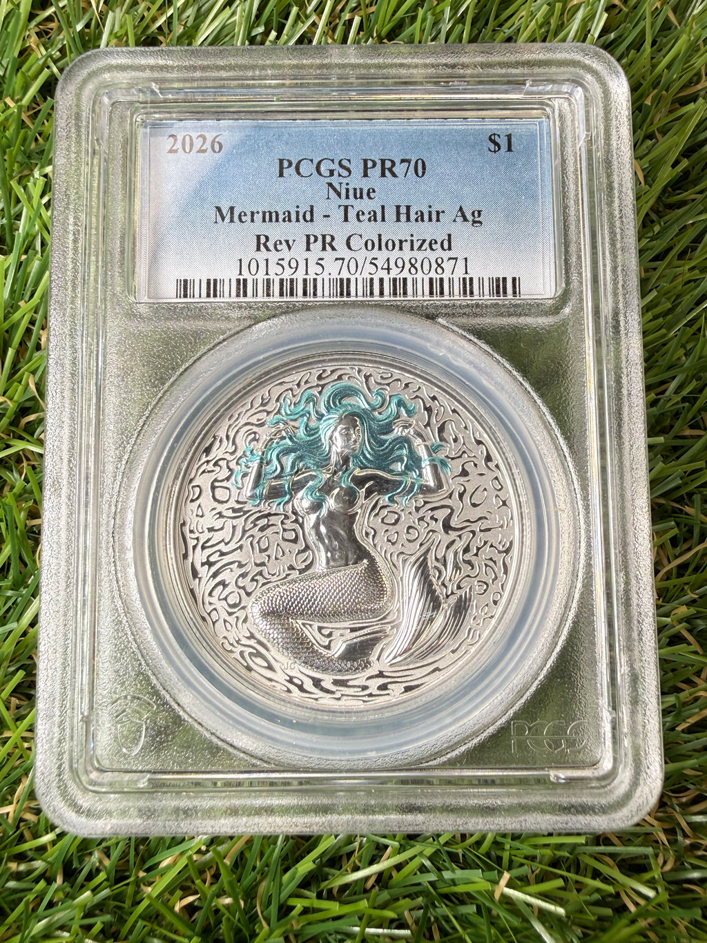 Niue Mermaid 2026 Teal Hair Colorised 1 OZ .999 Fine Silver PCGS PR70
