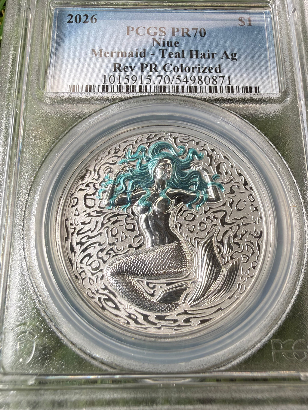 Niue Mermaid 2026 Teal Hair Colorised 1 OZ .999 Fine Silver PCGS PR70