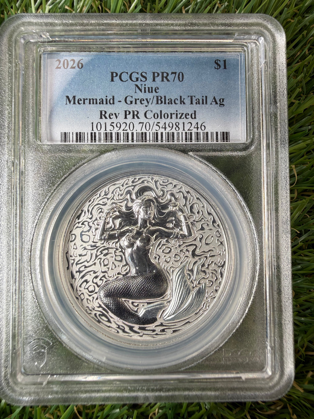 Niue Mermaid 2026 Grey/Black Tail Colourised 1 OZ .999 Fine Silver PCGS PR70