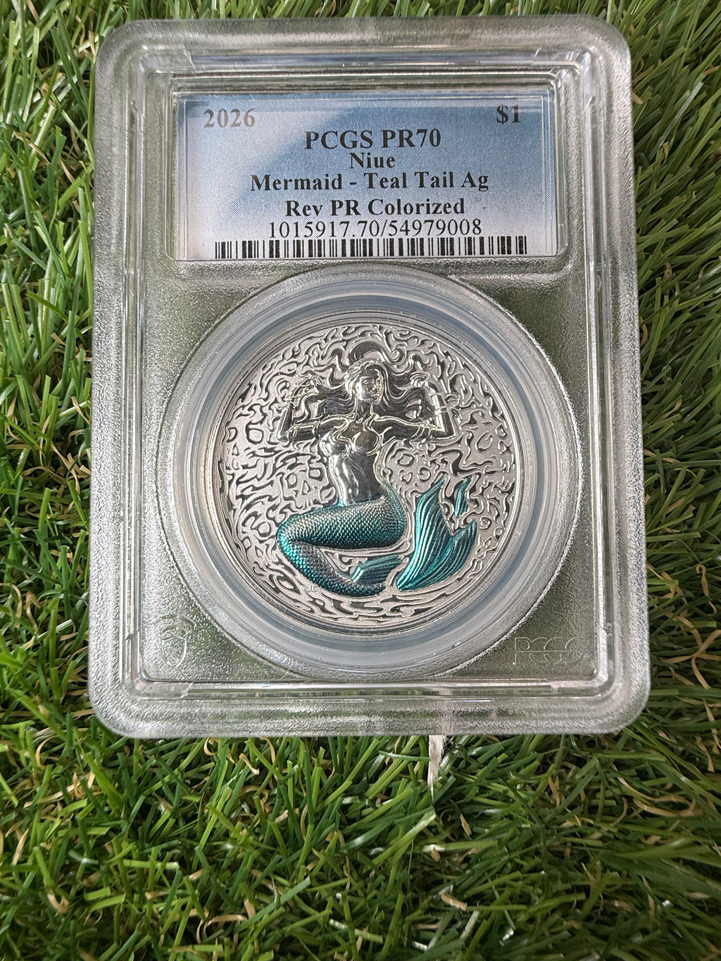 Niue Mermaid 2026 Teal Tail Colorised 1 OZ .999 Fine Silver PCGS PR70