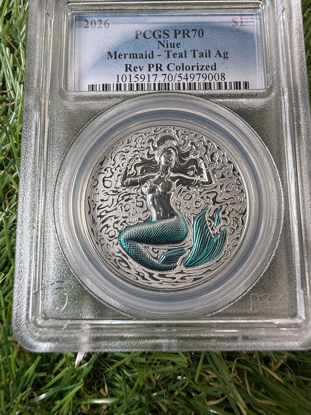 Niue Mermaid 2026 Teal Tail Colorised 1 OZ .999 Fine Silver PCGS PR70
