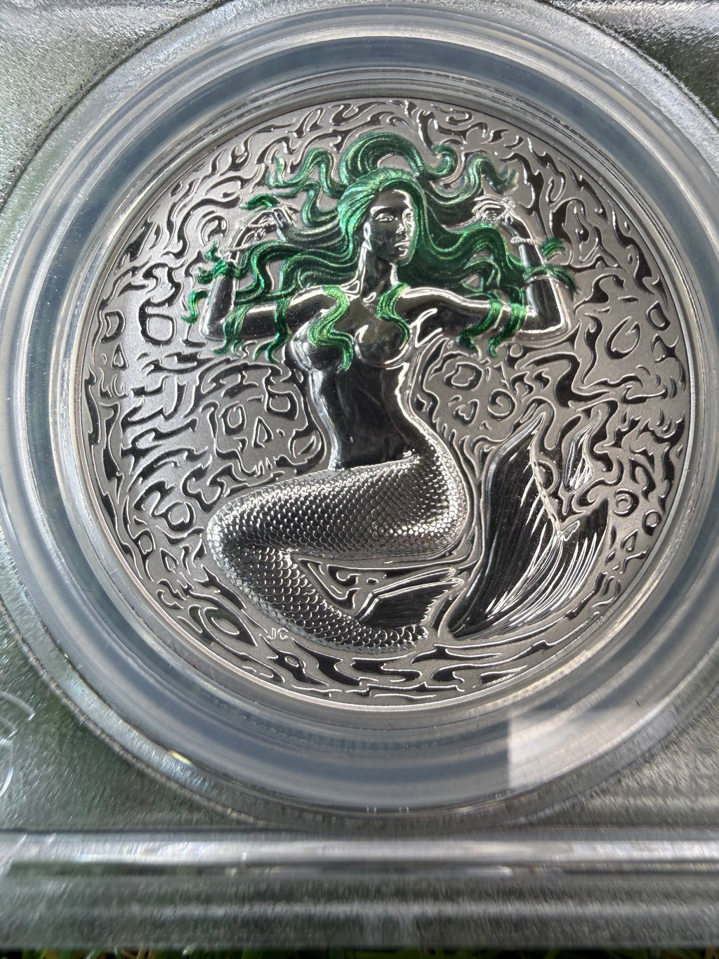 Niue Mermaid 2026 Emerald Green Hair Colourised 1 OZ .999 Fine Silver PCGS PR69