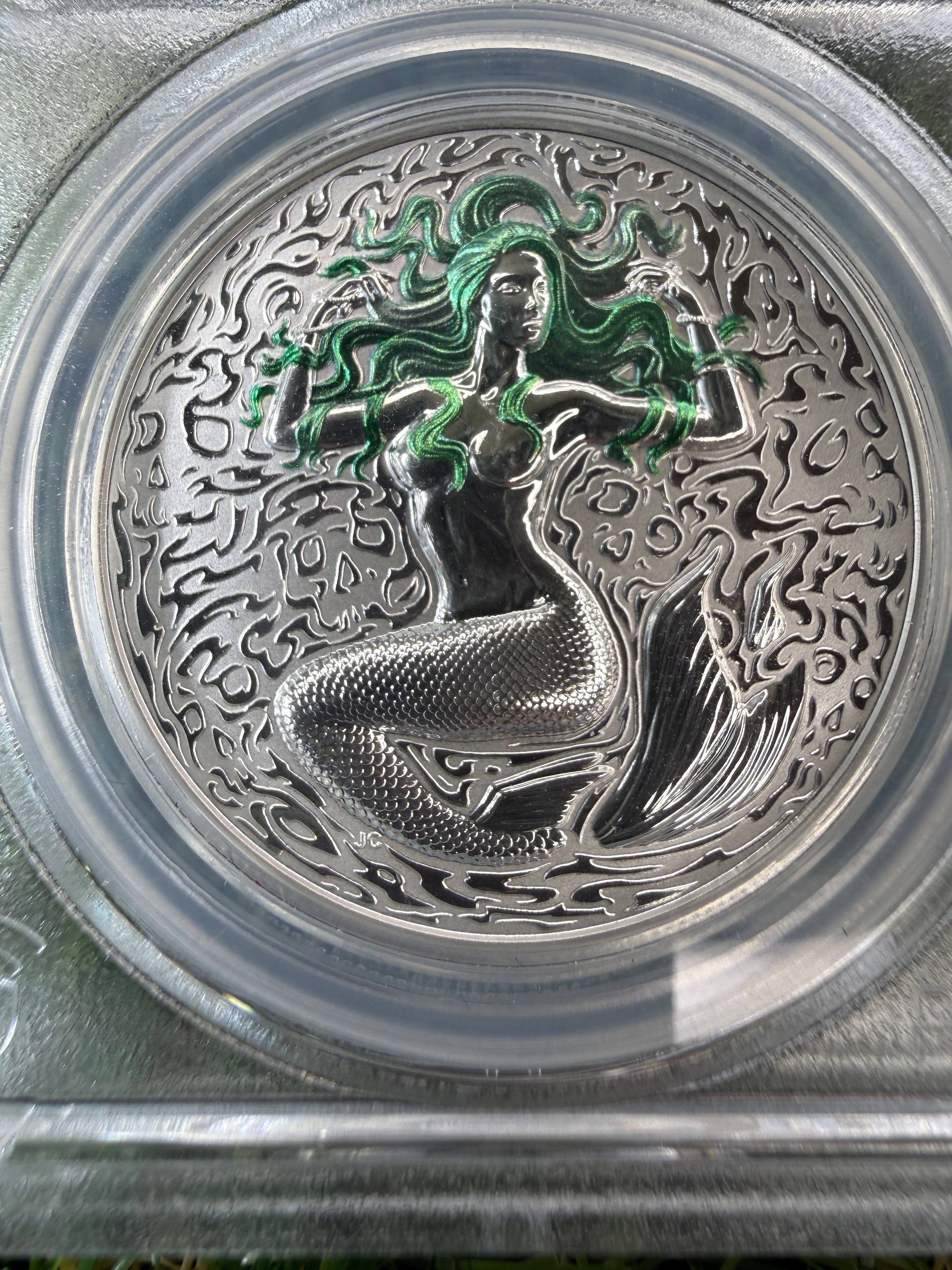 Niue Mermaid 2026 Emerald Green Hair Colourised 1 OZ .999 Fine Silver PCGS PR69