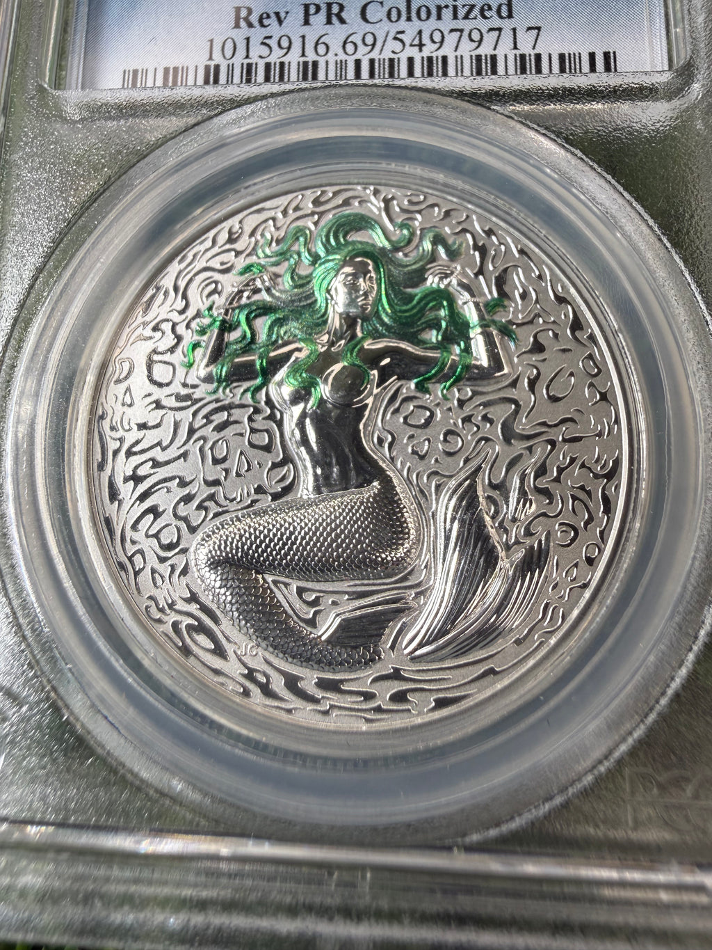 Niue Mermaid 2026 Emerald Green Hair Colourised 1 OZ .999 Fine Silver PCGS PR69