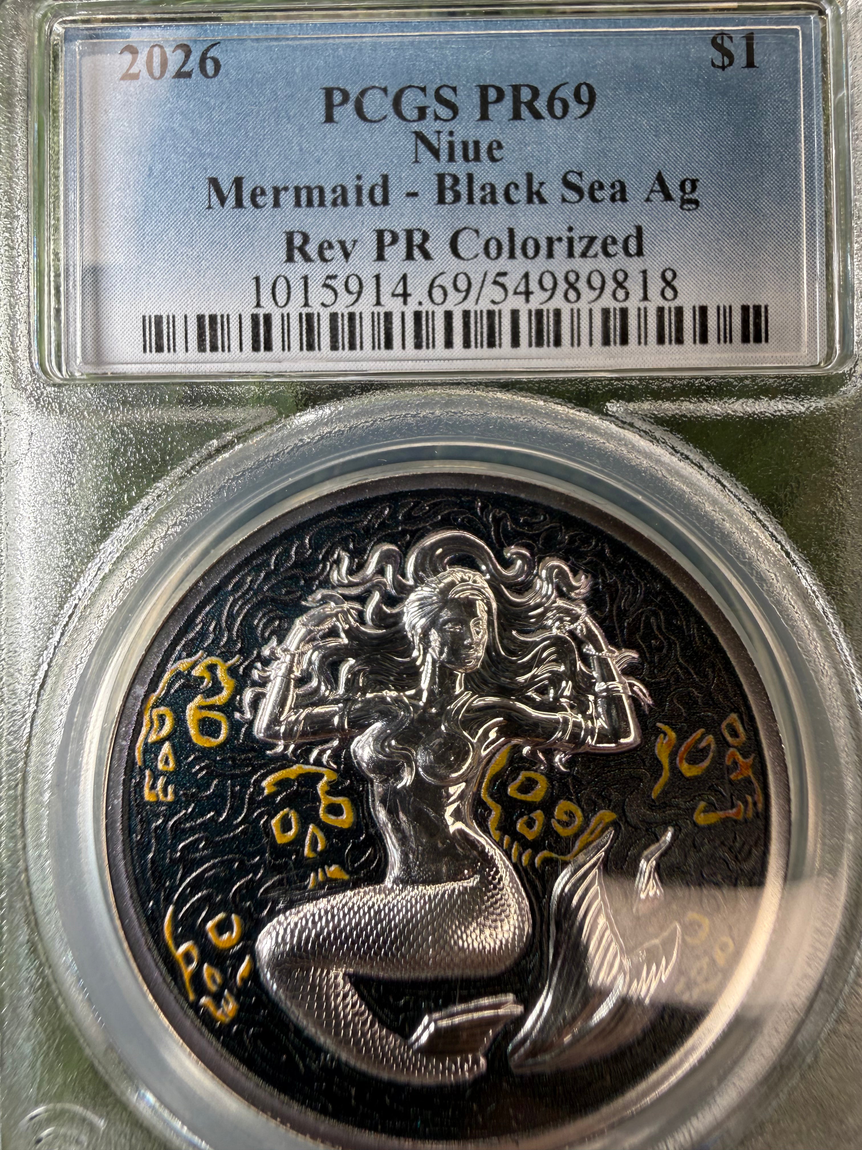 Niue Mermaid 2026 Black Sea 1 OZ .999 Fine Silver PCGS PR69
