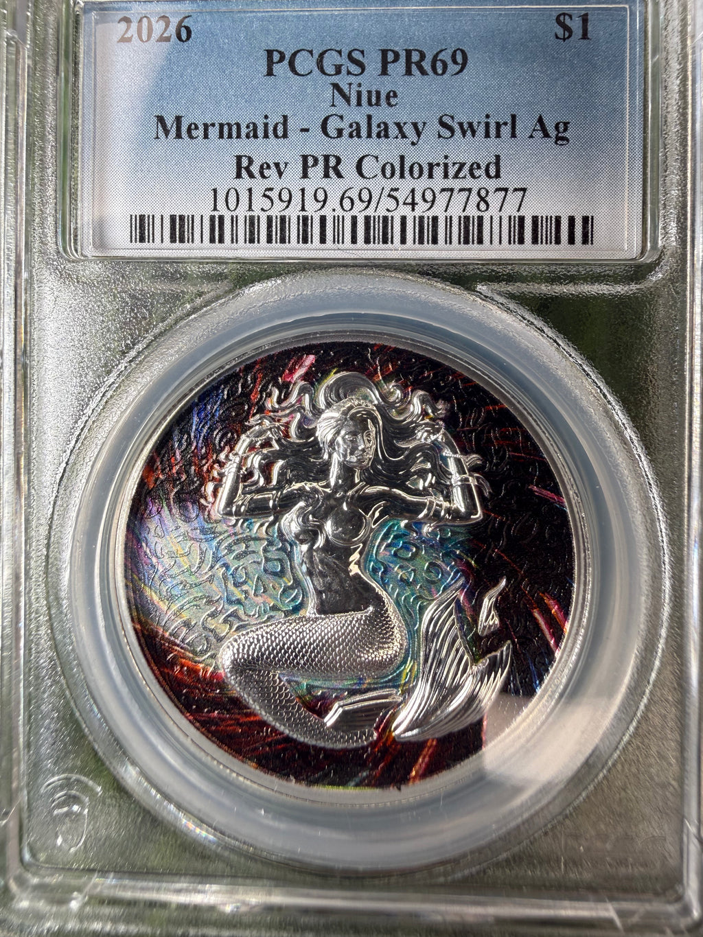 Niue Mermaid 2026 Galaxy Swirl 1 OZ .999 Fine Silver PCGS PR69