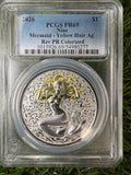 Niue Mermaid 2026 Yellow Hair Colourised 1 OZ .999 Fine Silver PCGS PR69