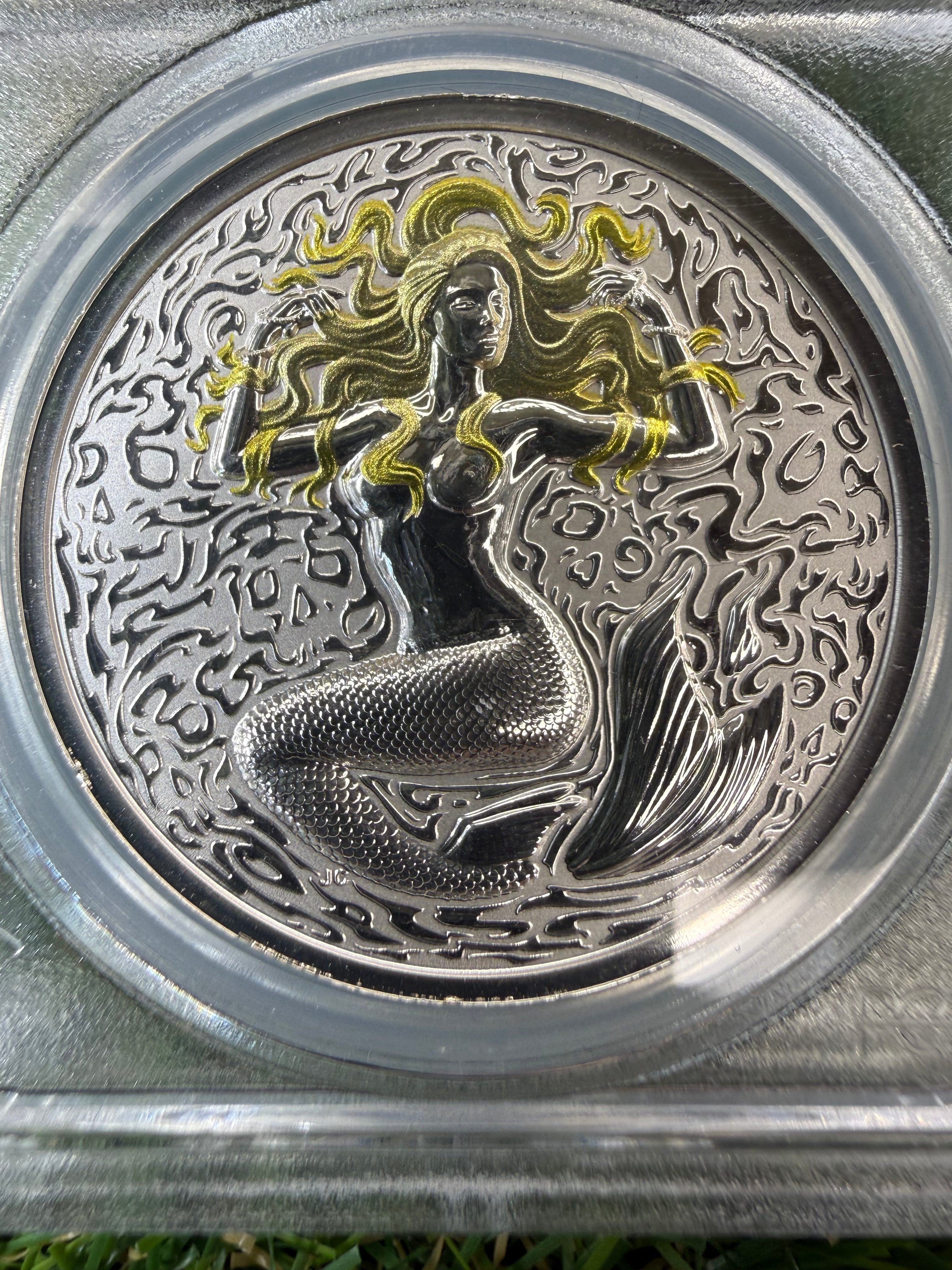 Niue Mermaid 2026 Yellow Hair Colourised 1 OZ .999 Fine Silver PCGS PR69