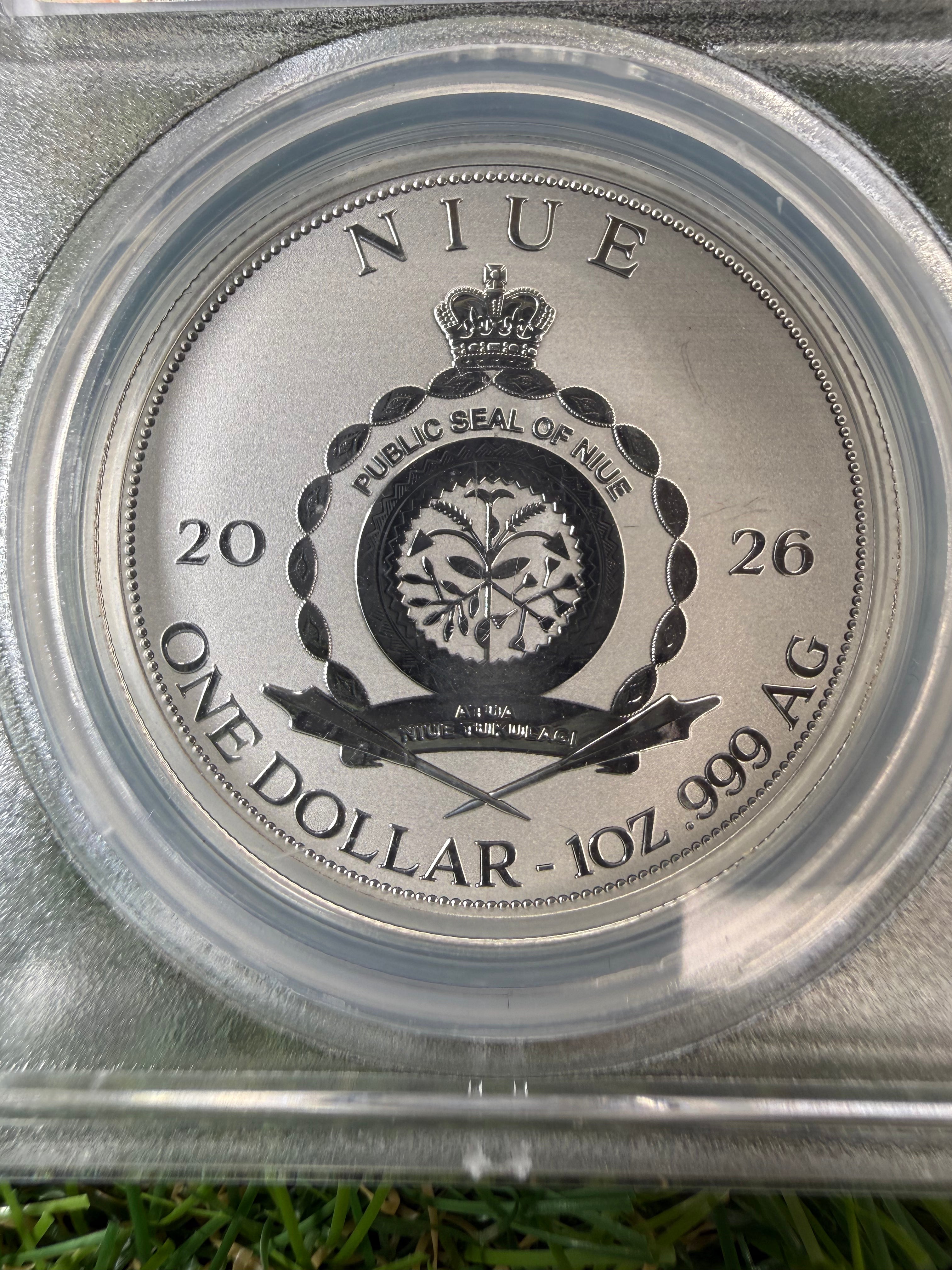 Niue Mermaid 2026 Yellow Hair Colourised 1 OZ .999 Fine Silver PCGS PR69