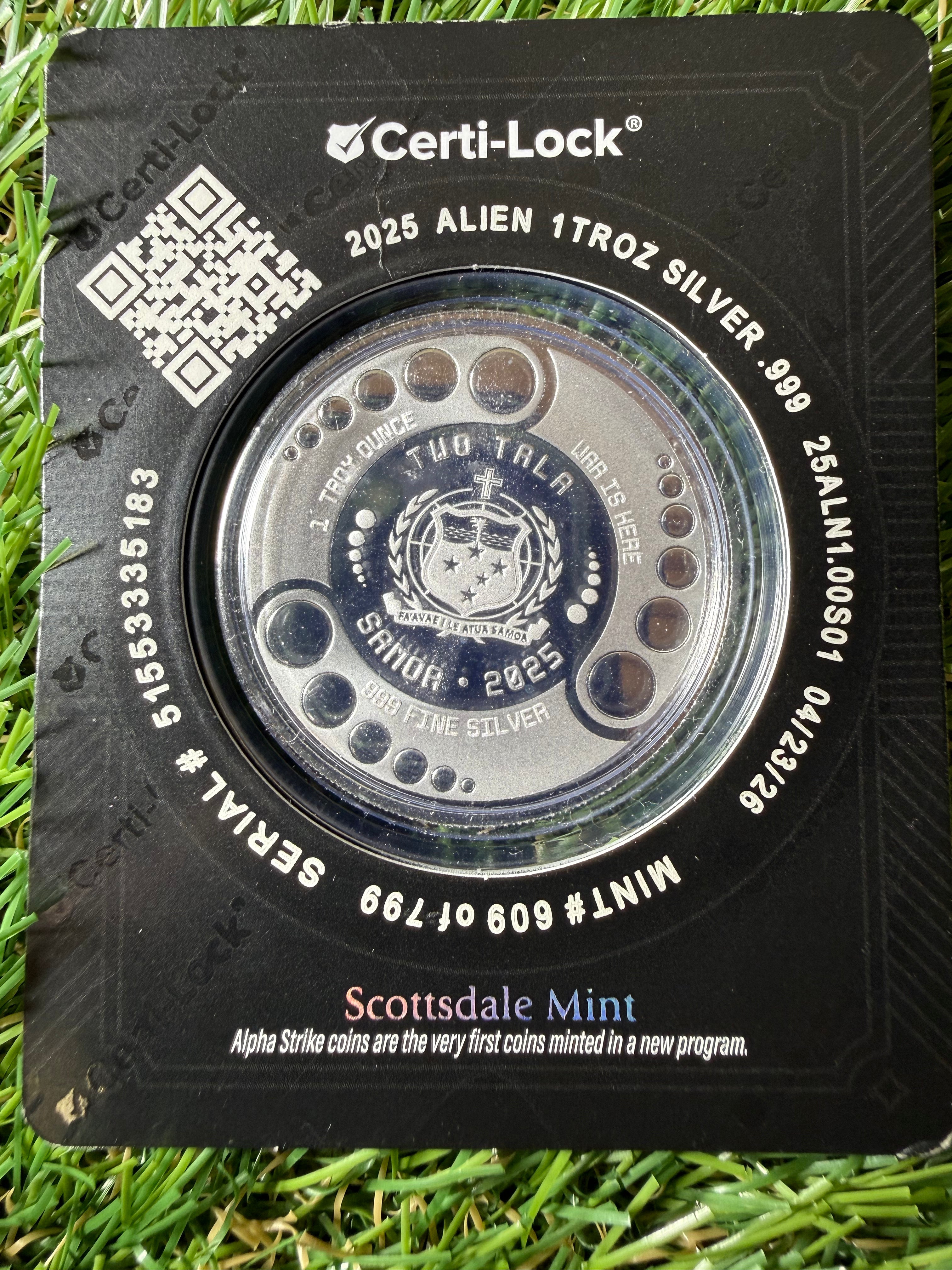2025 Scottsdale Mint Samoa Alien Architects 1 oz Silver Coin Alpha Strike™ in Certi-Lock case
