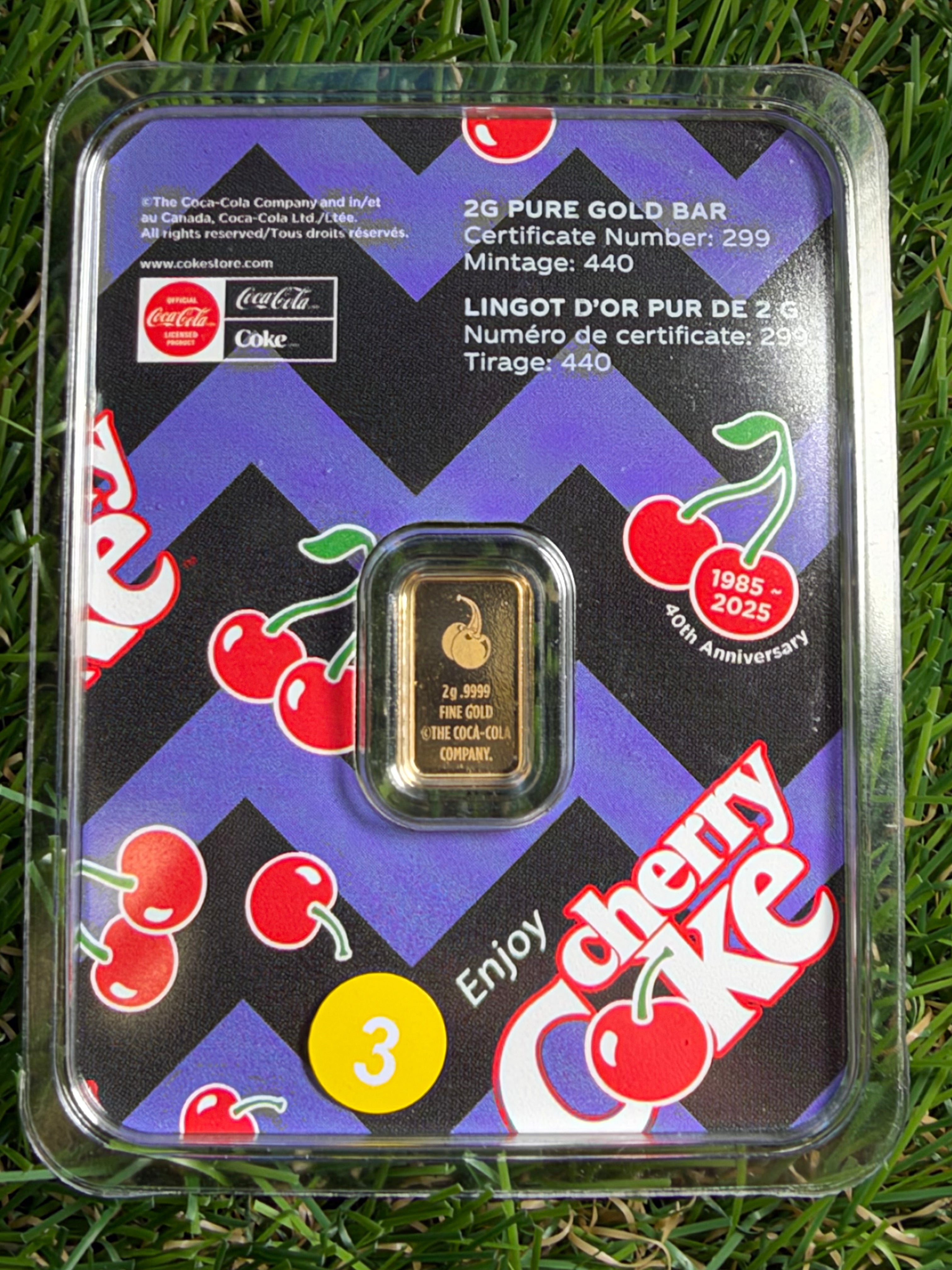 Cherry Coke 2 Gram Fine Gold .9999 Bar Limited Edition 440 Mintage