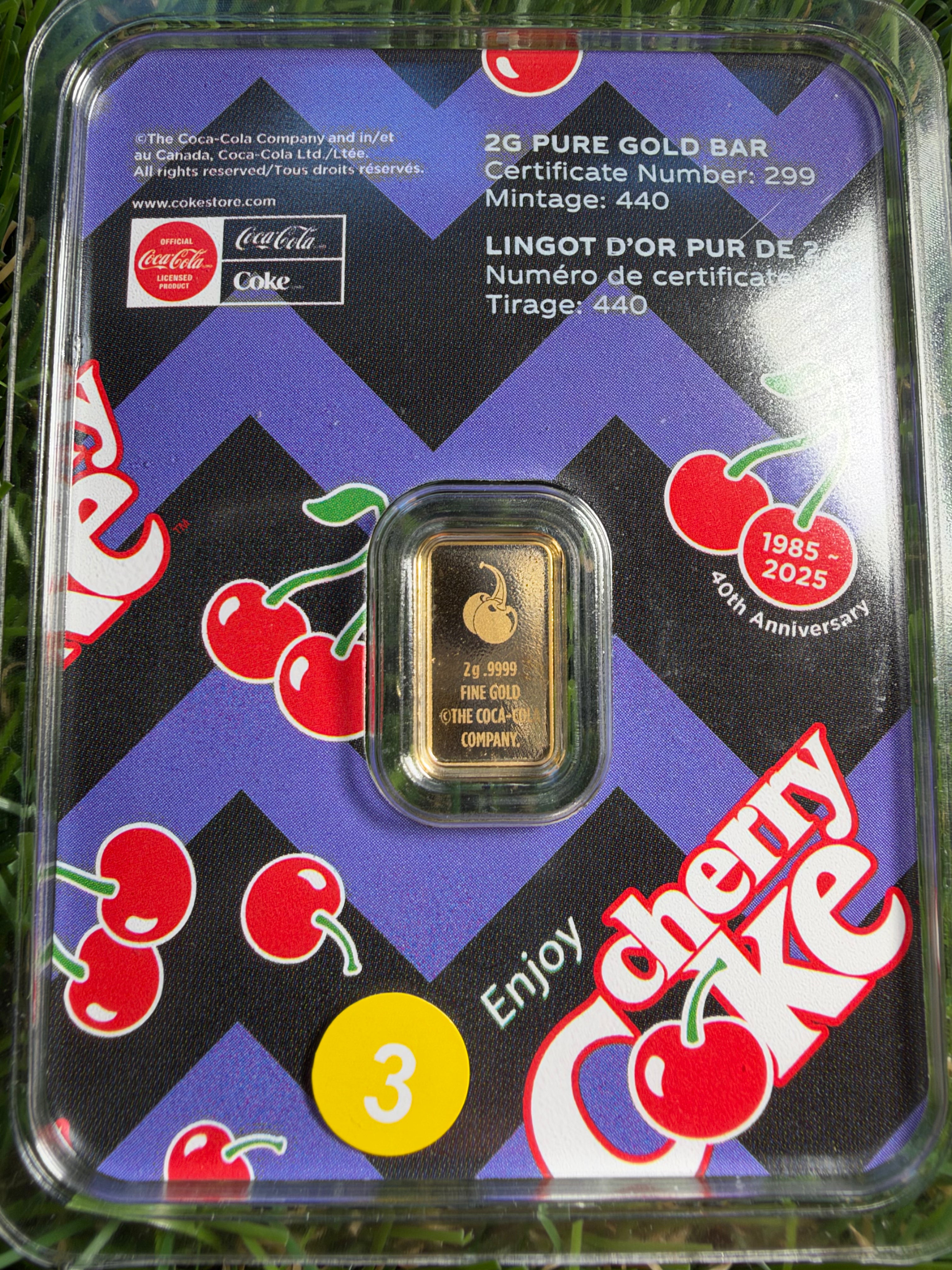 Cherry Coke 2 Gram Fine Gold .9999 Bar Limited Edition 440 Mintage